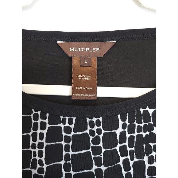 Multiples Tunic Top Ruched Side Zip Accent Women L Scoop Neck 3/4 Sleeve Black - Picture 9 of 11